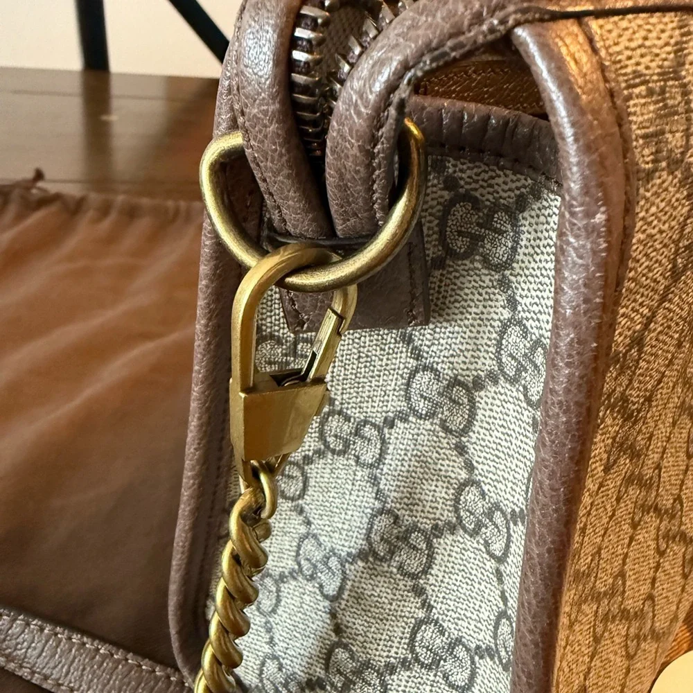 Gucci Beige and Brown GG Canvas Bag with Gold Chain - Picture 7 of 9